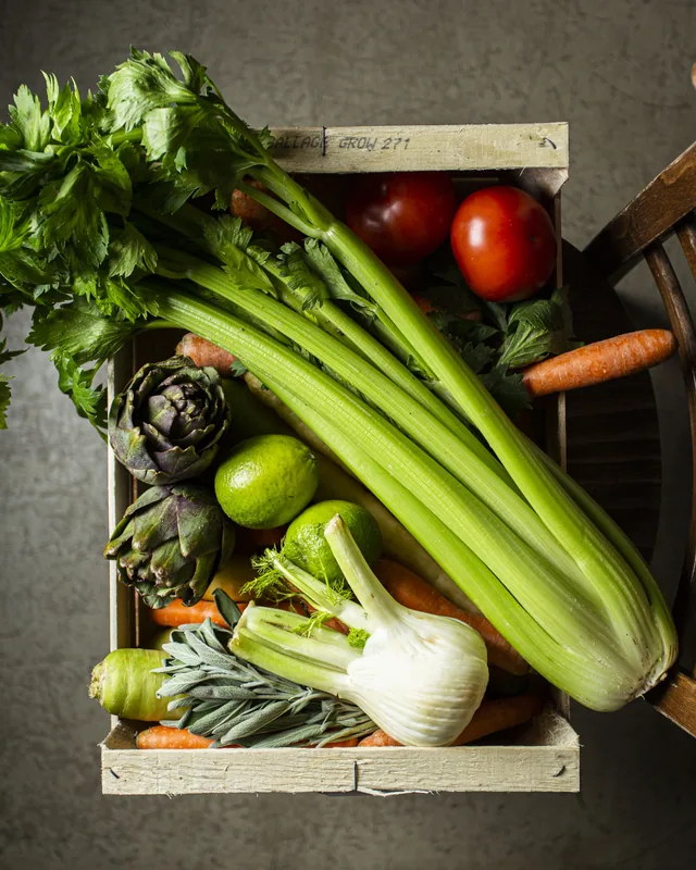 Légumes verts, tomates et herbes utilisés en cuisine